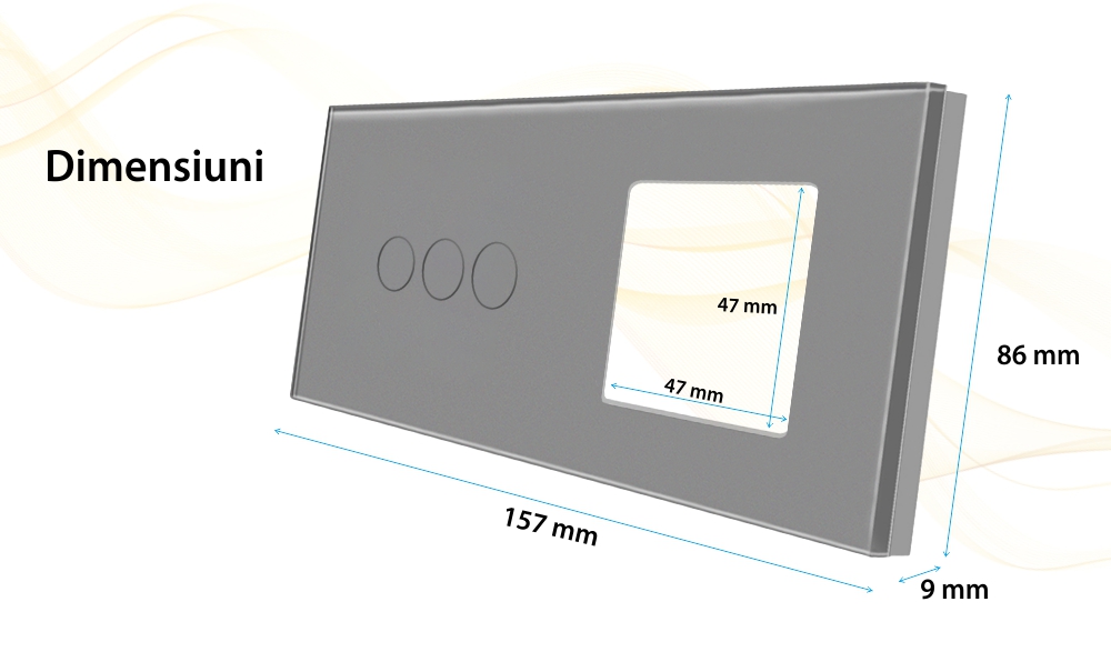 Panou Intrerupator Triplu cu Touch si Priza Simpla Din Sticla LUXION