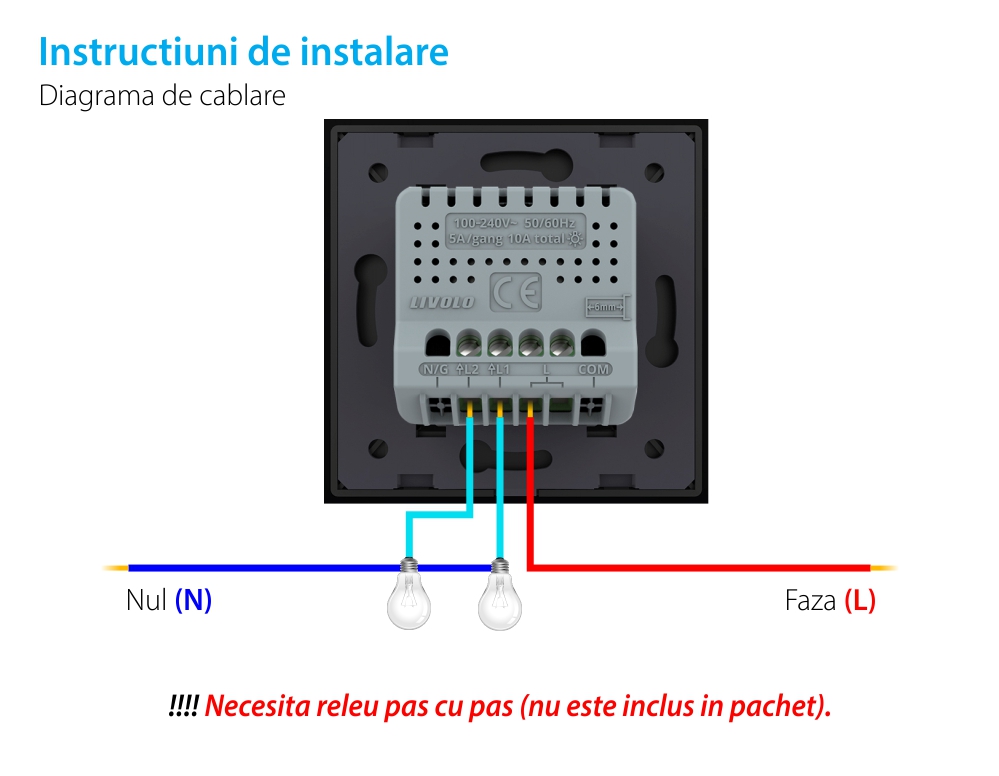 Modul Intrerupator Dublu cu Revenire / Reset cu Touch LIVOLO – Serie Noua