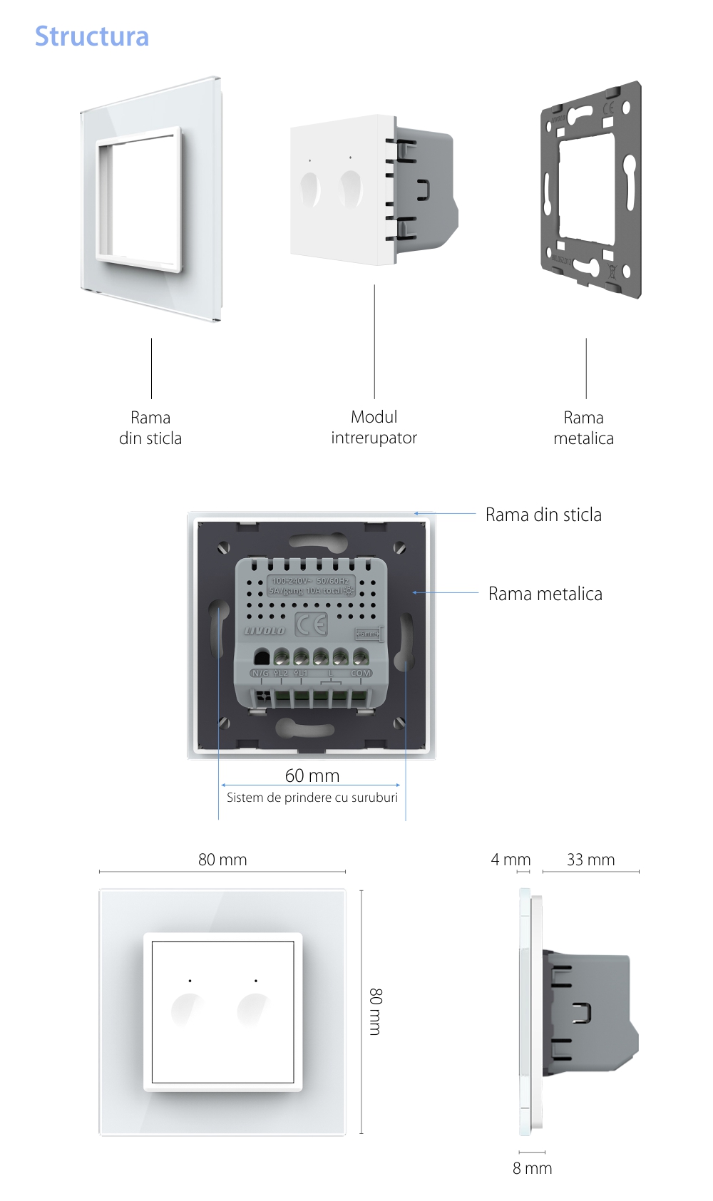 Intrerupator Dublu Cap Scara, Zigbee cu Touch LIVOLO – Serie Noua