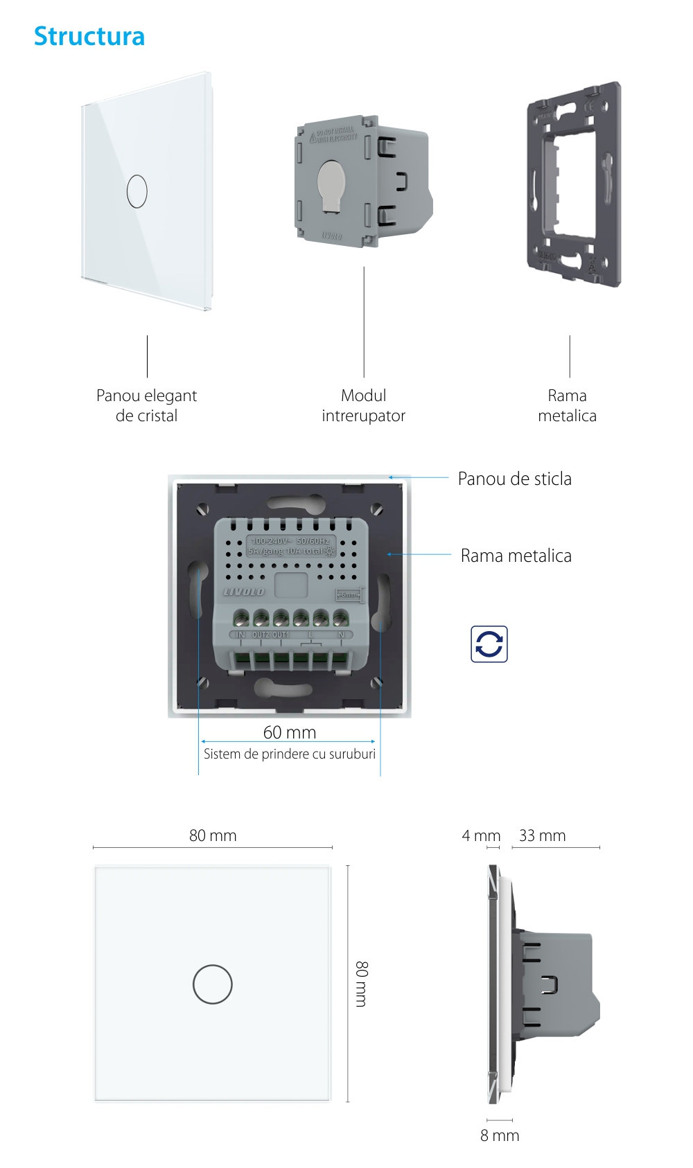 Intrerupator Simplu cu Revenire Contact Uscat cu Touch LIVOLO – Serie Noua