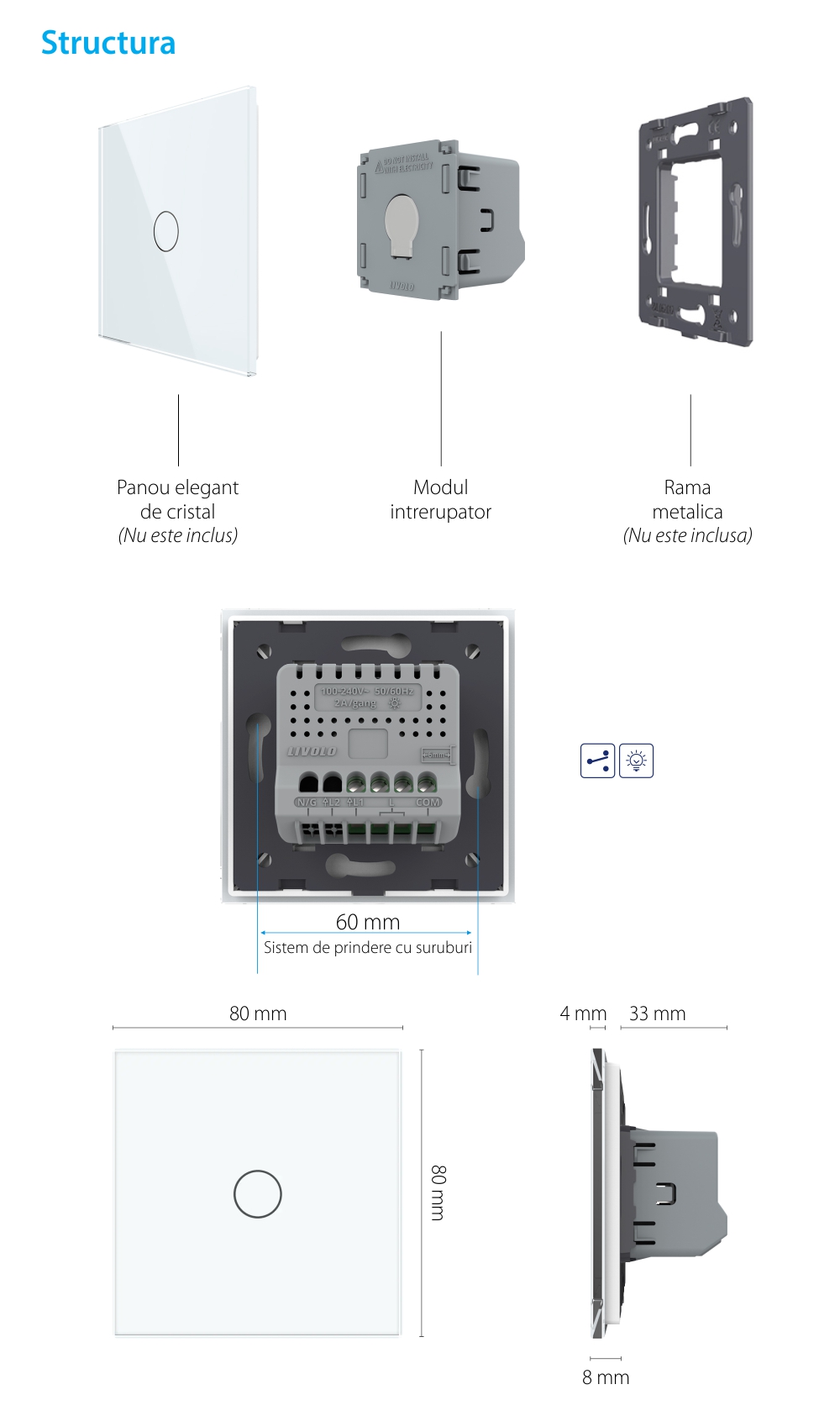 Modul Intrerupator Simplu Cap Scara, Dimmer cu Touch LIVOLO – Serie Noua