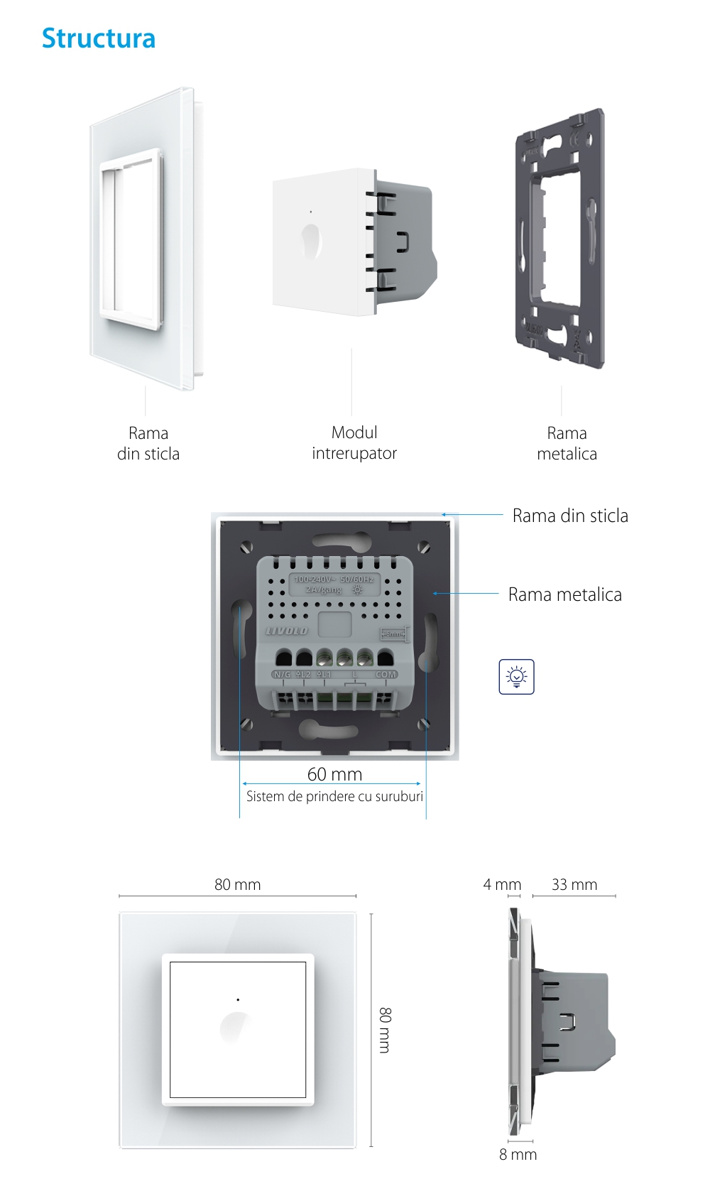 Intrerupator Simplu cu Dimmer cu Touch LIVOLO – Serie Noua