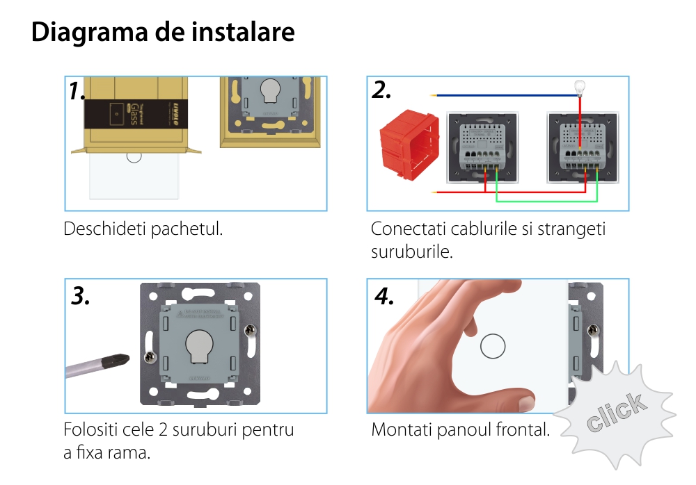 Modul Intrerupator Simplu Cap Scara, Dimmer cu Touch LIVOLO – Serie Noua