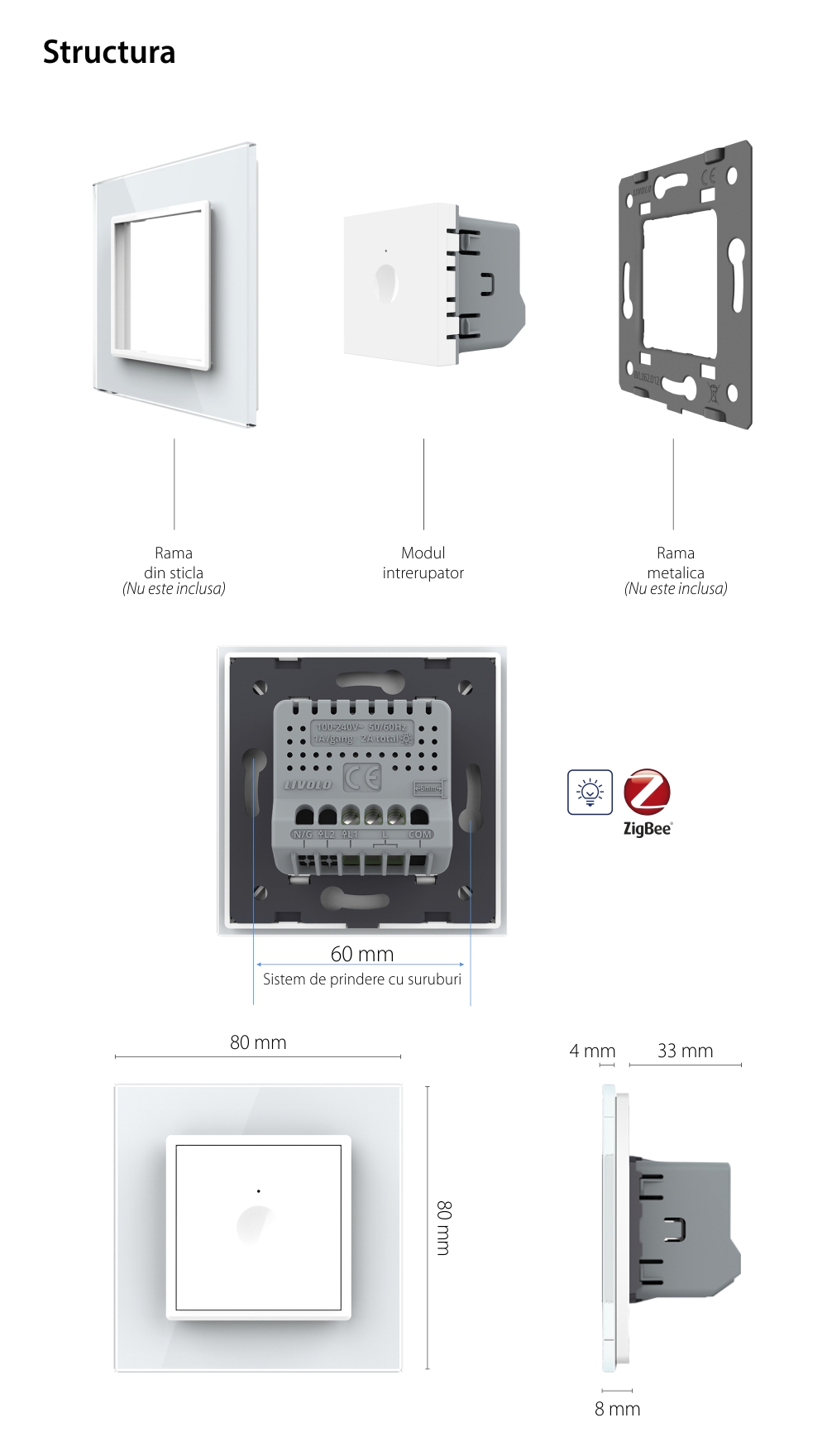 Modul Intrerupator cu Dimmer si Zigbee cu Touch LIVOLO – Serie Noua