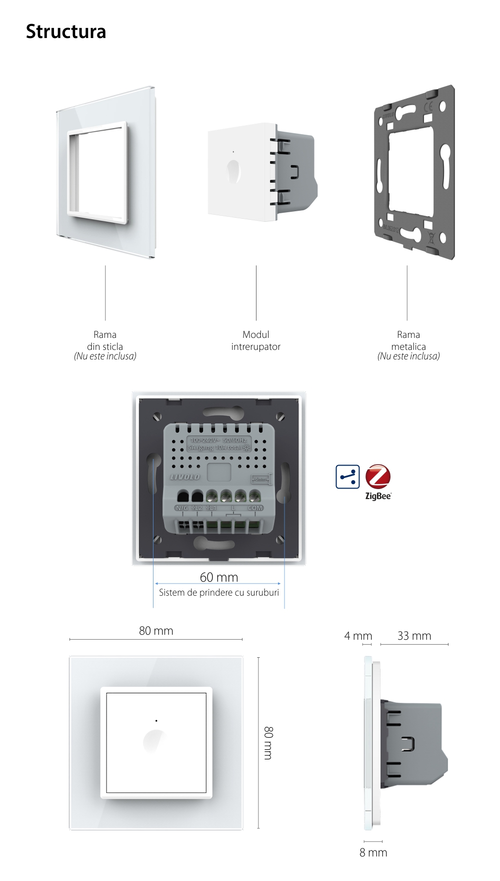 Modul Intrerupator Simplu Cap Scara / Cruce, ZigBee cu Touch LIVOLO – Serie Noua