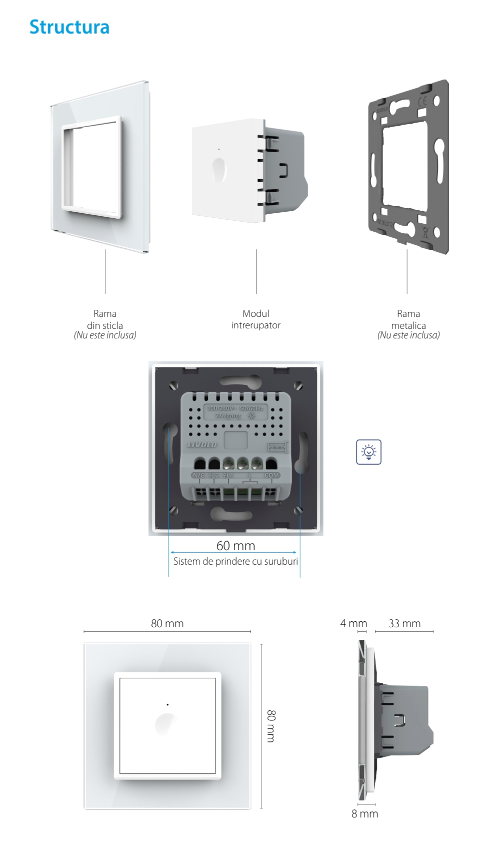 Modul Intrerupator Simplu cu Dimmer si Touch LIVOLO – Serie Noua