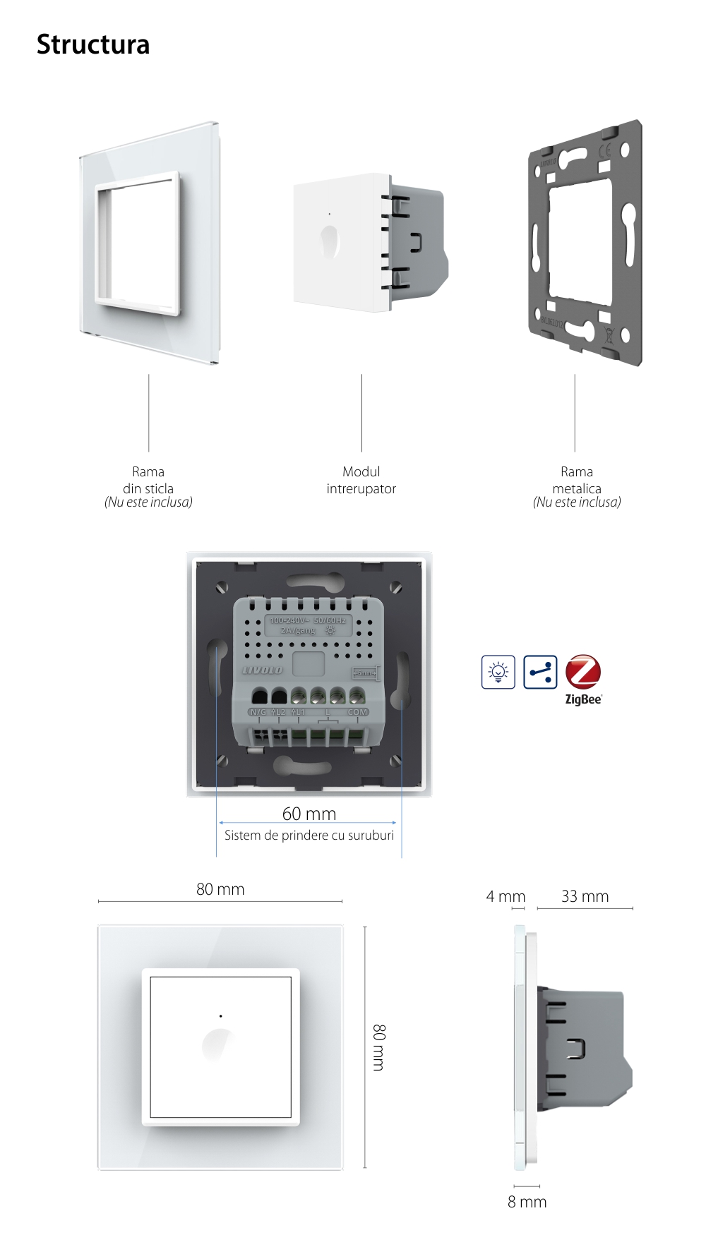 Modul Intrerupator cu Dimmer Cap-Scara si Zigbee cu Touch LIVOLO – Serie Noua