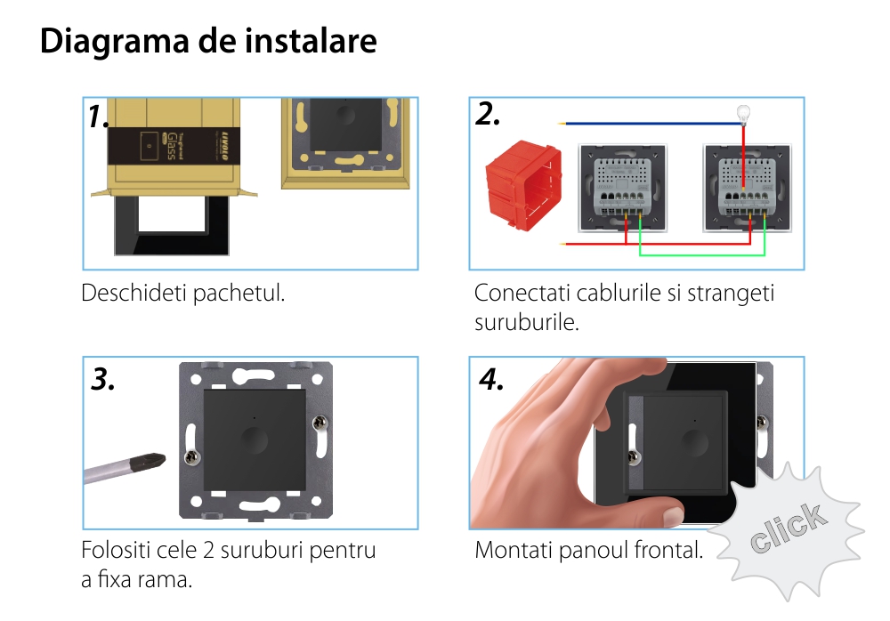 Intrerupator Simplu cu Dimmer, Cap Scara / Cruce, ZigBee cu Touch LIVOLO – Serie Noua