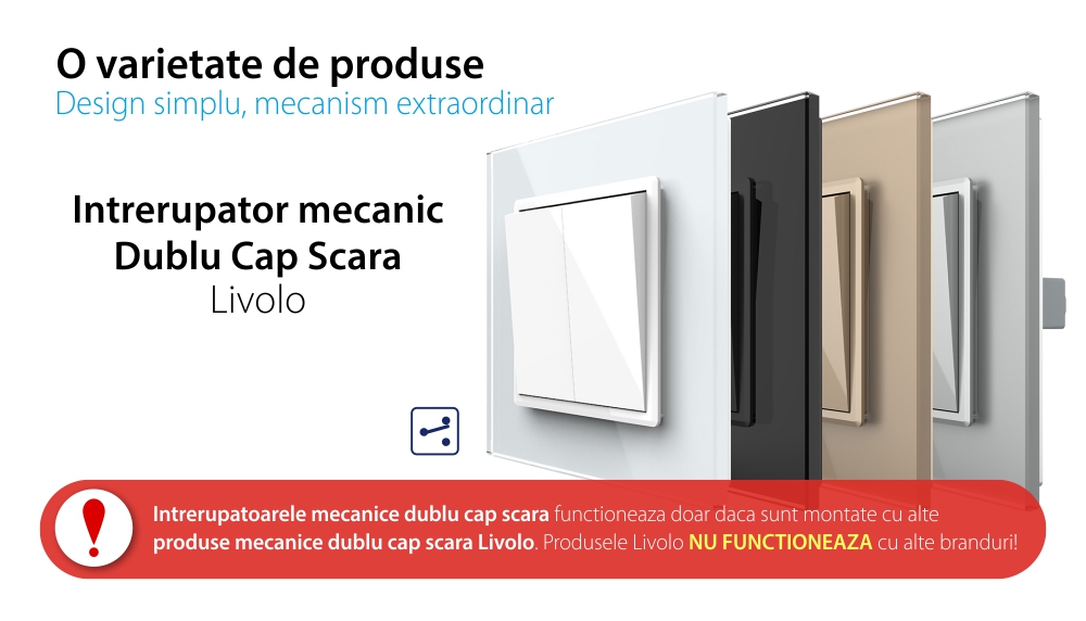 Intrerupator Dublu Mecanic LIVOLO cu Rama din Sticla – Serie Noua