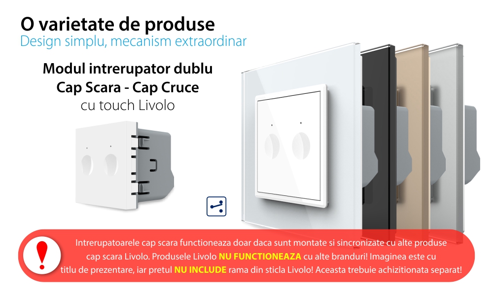 Modul Intrerupator Dublu Cap Scara / Cruce cu Touch LIVOLO – Serie Noua