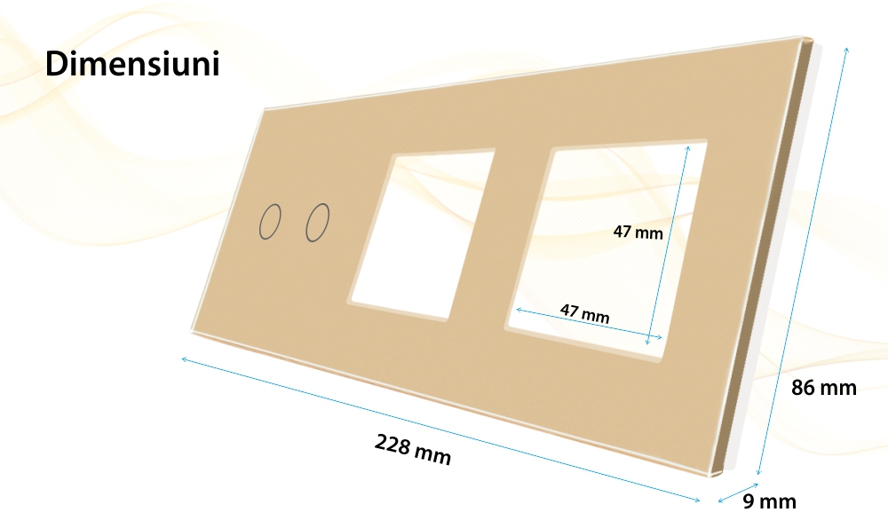 Panou Intrerupator Dublu cu Touch si 2 Prize Din Sticla LUXION