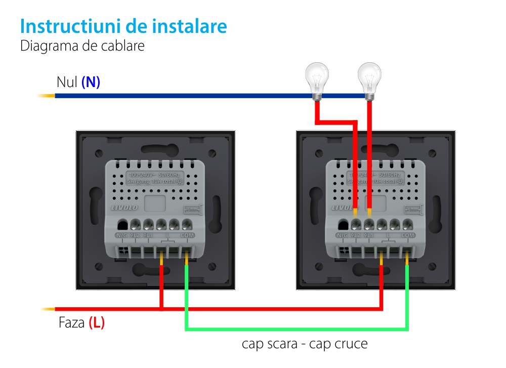 Intrerupator Dublu Cap Scara / Cruce cu Touch LIVOLO – Serie Noua