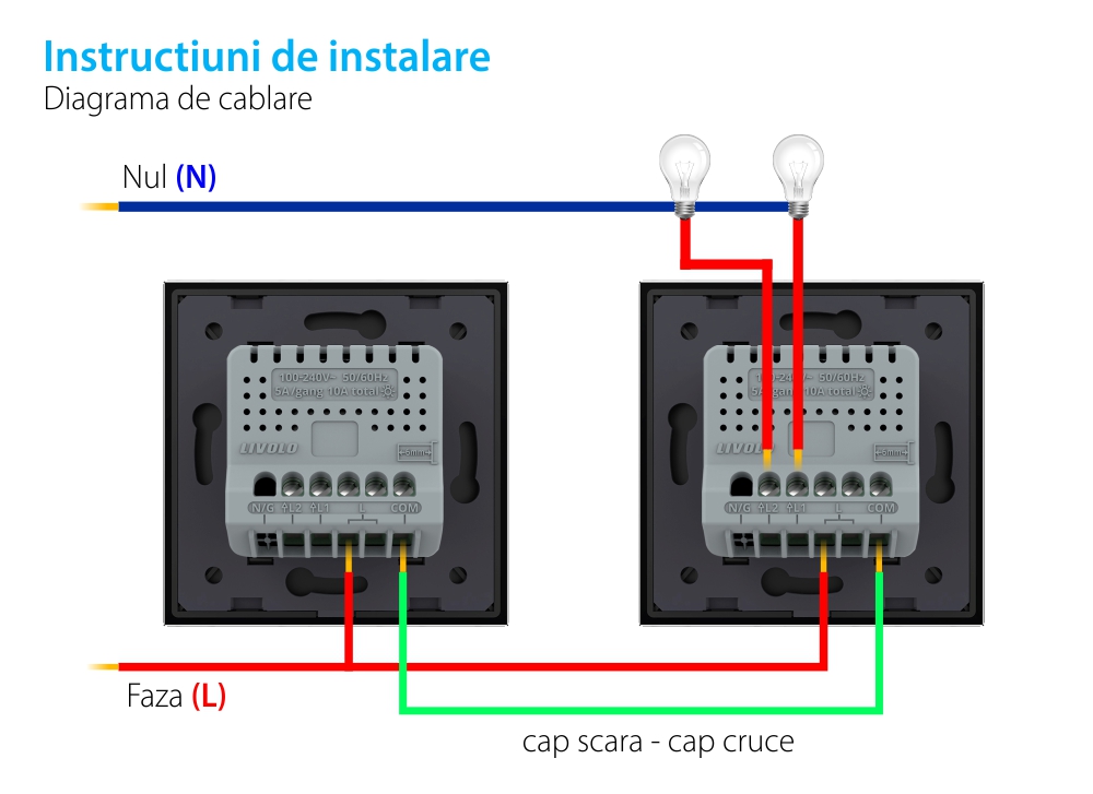 Modul Intrerupator Dublu Cap Scara / Cruce cu Touch LIVOLO – Serie Noua