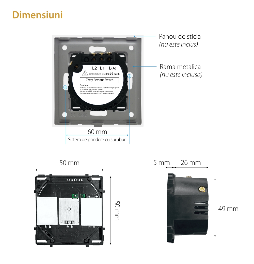 Modul Intrerupator Dublu Cap Scara, RF433 cu Touch LUXION