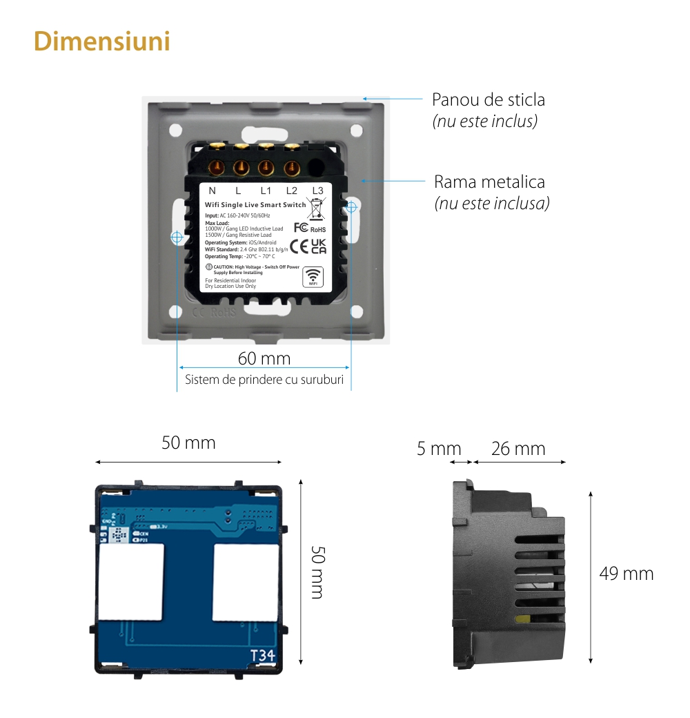 Modul Intrerupator Dublu Wi-Fi cu Touch LUXION