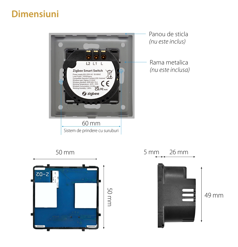 Modul Intrerupator Dublu, Protocol ZigBee cu Touch LUXION