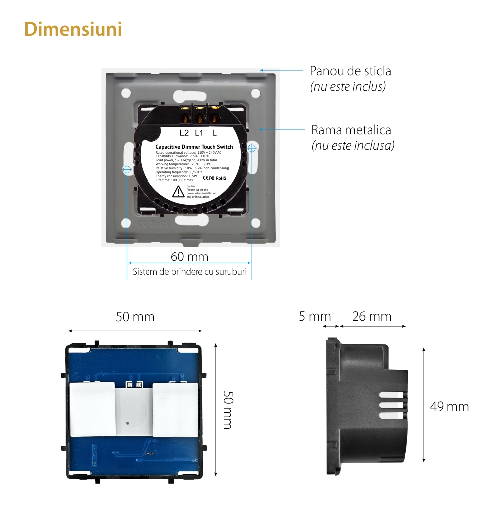 Modul Intrerupator Dublu cu Variator cu Touch LUXION