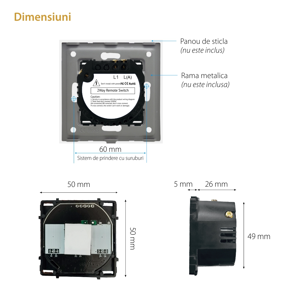 Modul Intrerupator Simplu Cap Scara, RF433 cu Touch LUXION