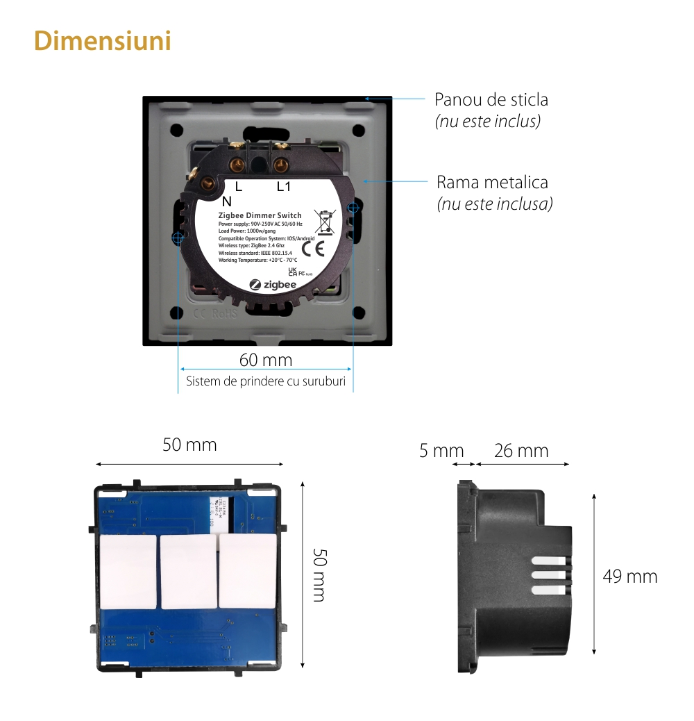 Modul Intrerupator Simplu cu Variator, Zigbee cu Touch LUXION