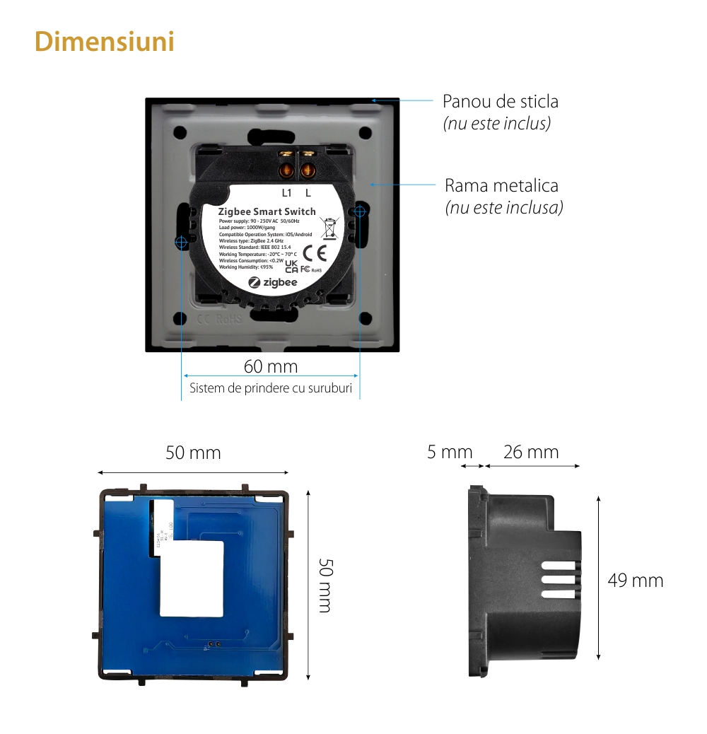 Modul Intrerupator Simplu, Protocol ZigBee cu Touch LUXION