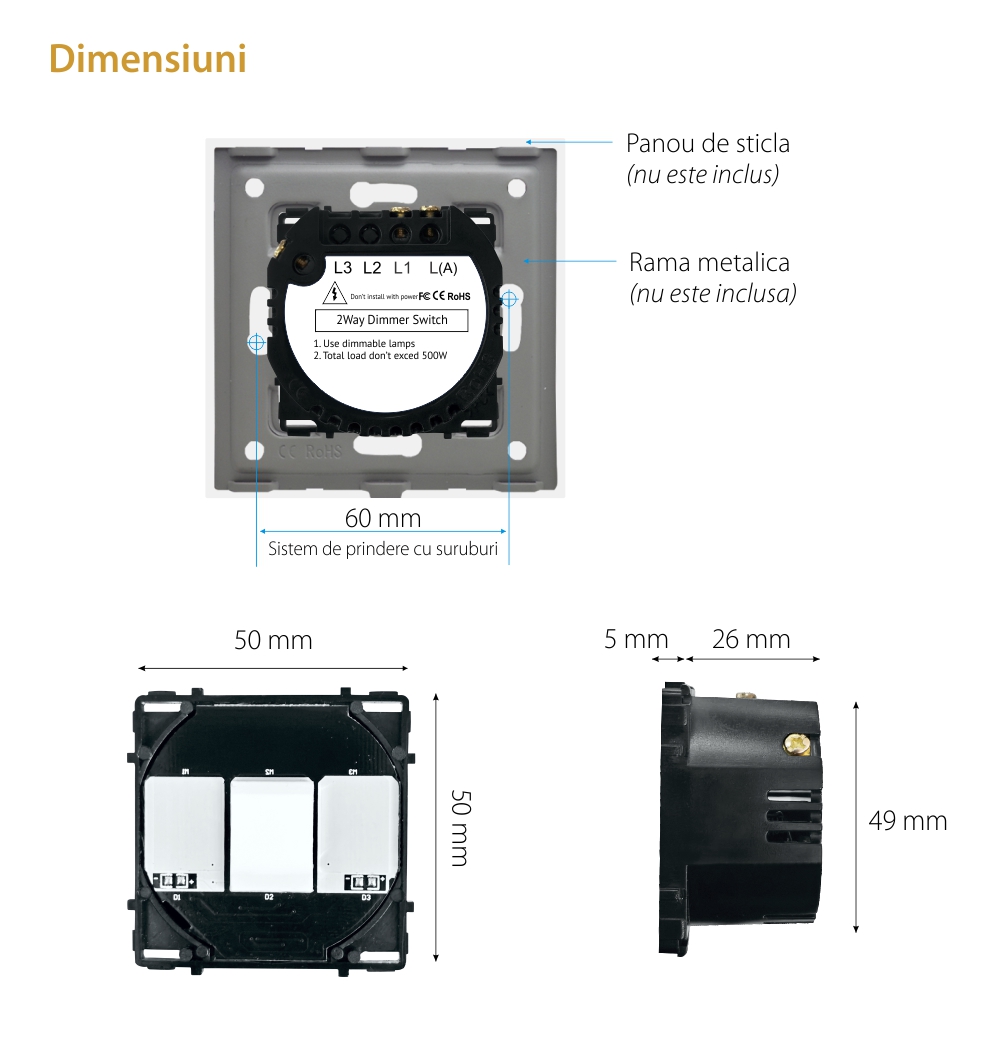 Modul Intrerupator Simplu cu Variator, Cap Scara cu Touch LUXION