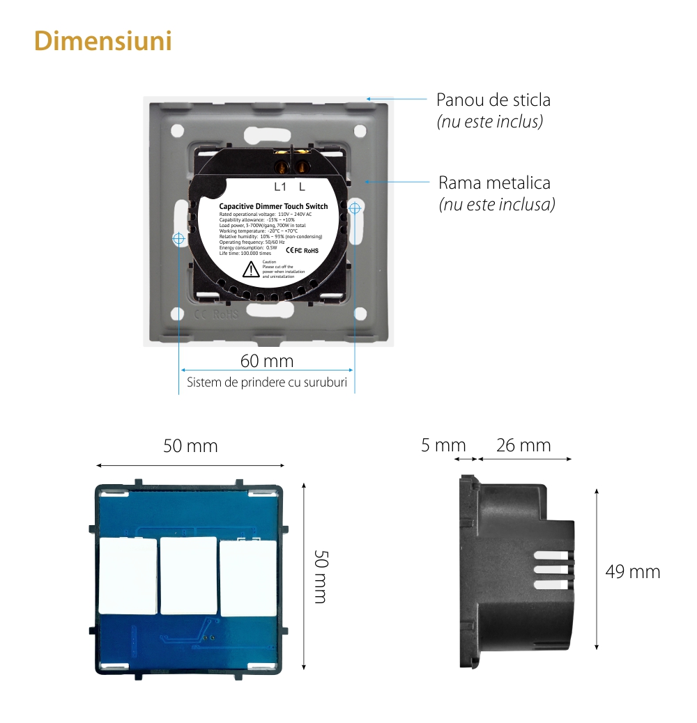 Modul Intrerupator Simplu cu Variator cu Touch LUXION