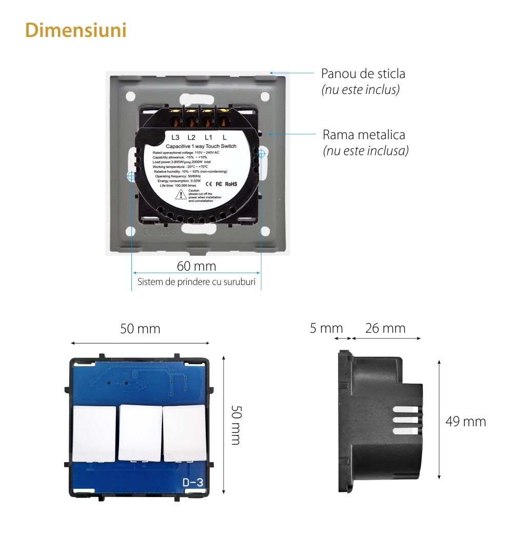 Modul Intrerupator Triplu cu Touch LUXION