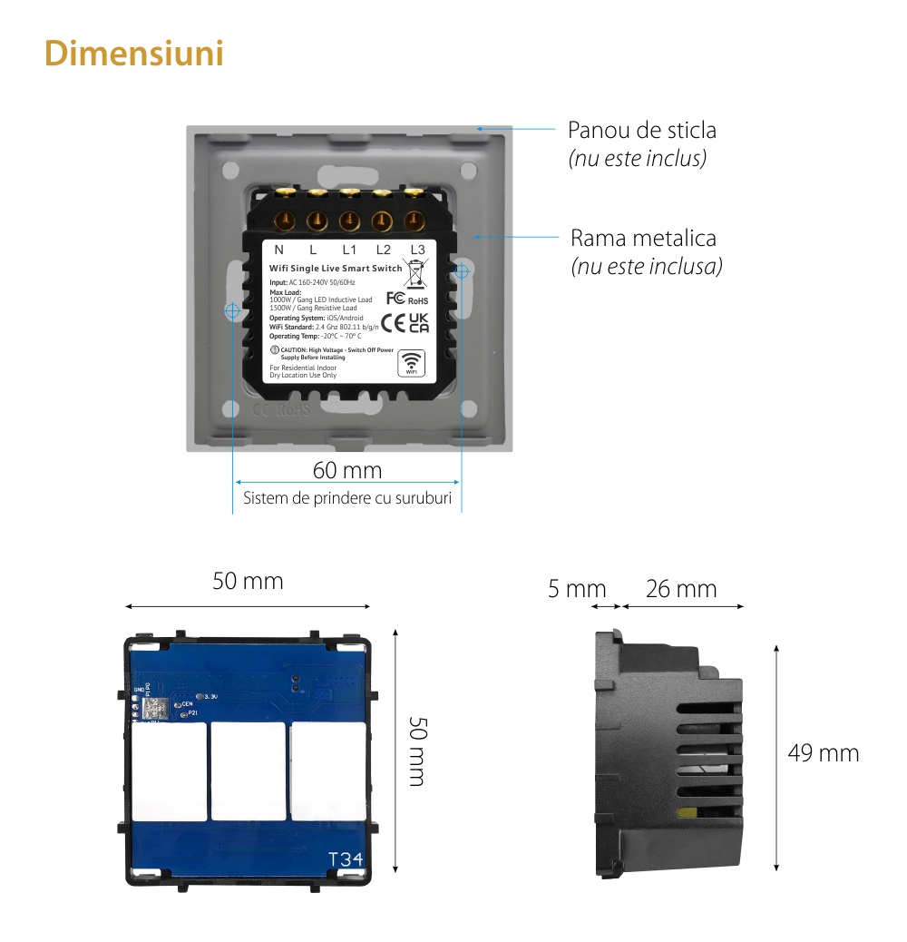 Modul Intrerupator Triplu Wi-Fi cu Touch LUXION