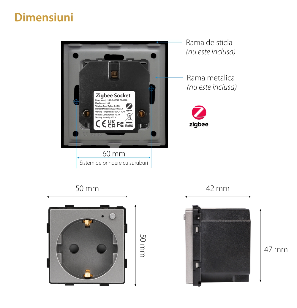 Modul Priza Inteligenta cu Protocol Zigbee Fara Rama Din Sticla LUXION