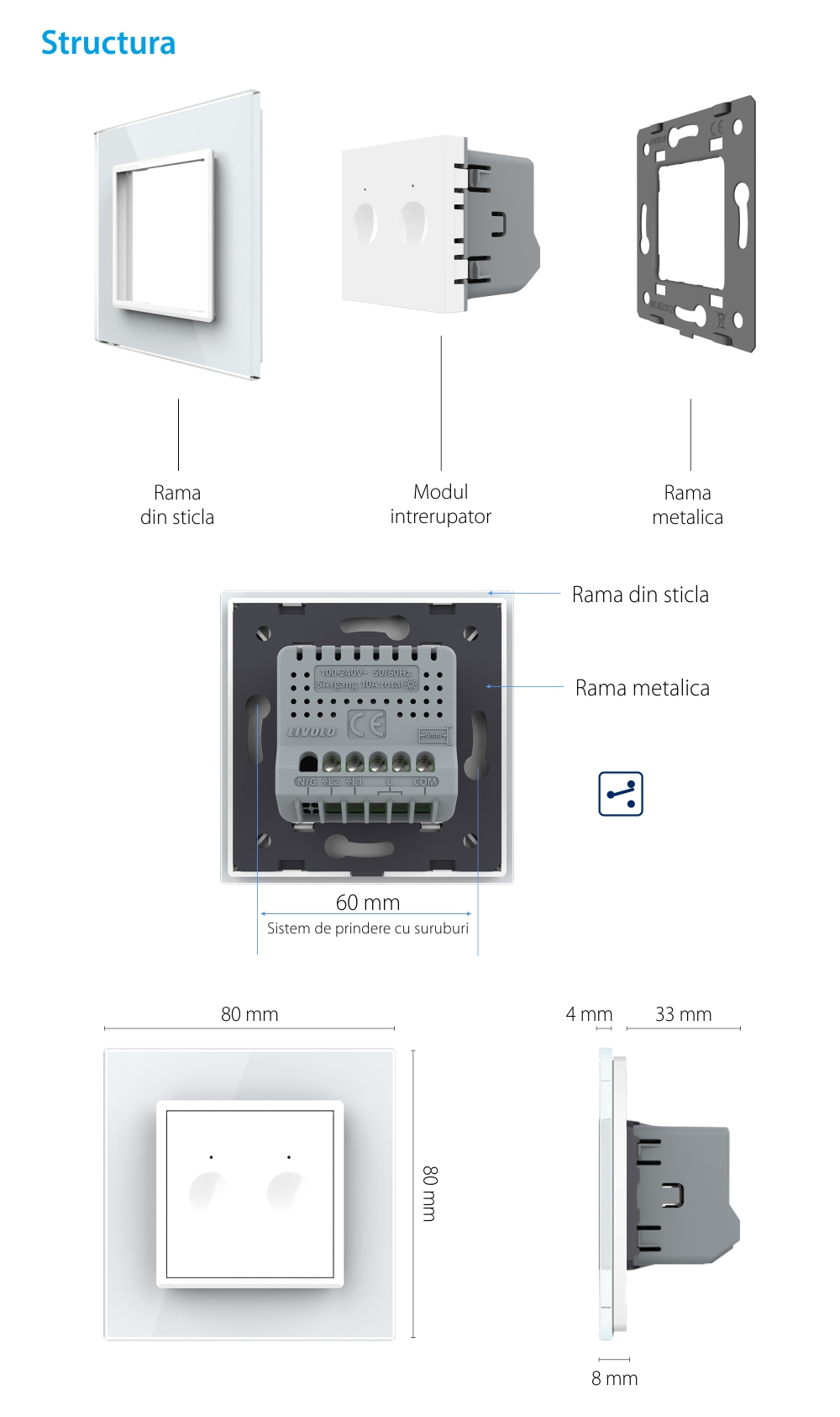 Intrerupator Dublu Cap Scara / Cruce cu Touch LIVOLO – Serie Noua