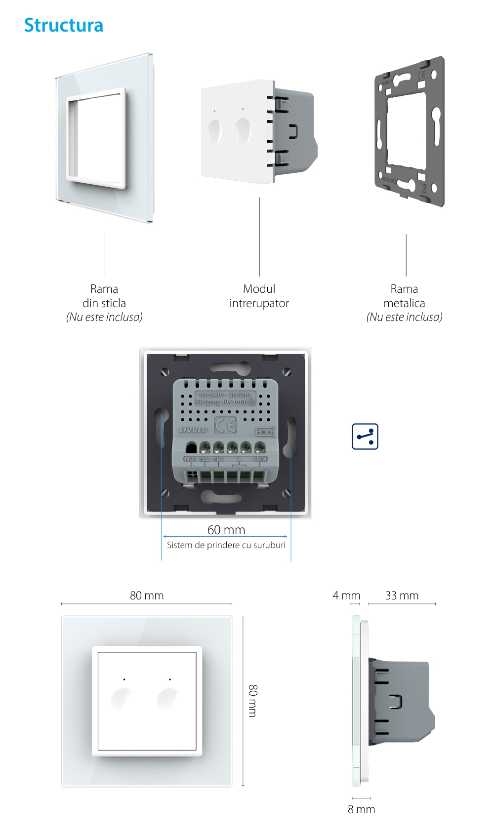 Modul Intrerupator Dublu Cap Scara / Cruce cu Touch LIVOLO – Serie Noua