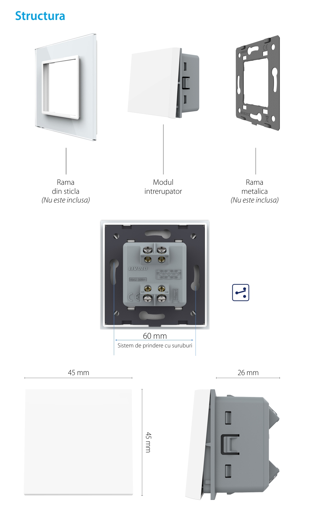 Modul Intrerupator Simplu Mecanic Cap Cruce, 2 Module – Serie Noua