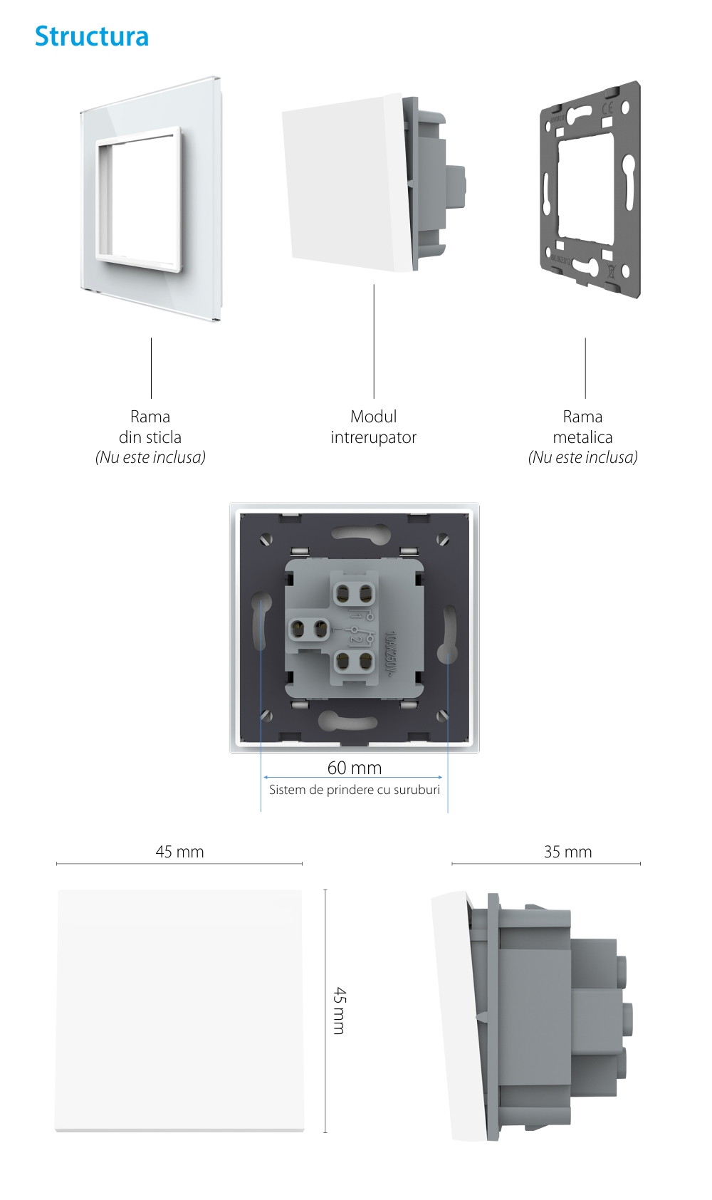 Modul Intrerupator Simplu Mecanic, 2 Module cu Reset (Revenire) LIVOLO – Serie Noua