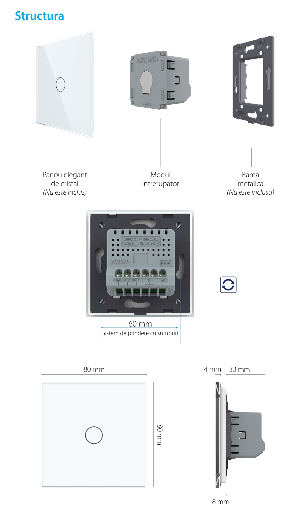 Modul Intrerupator Simplu cu Revenire, Contact Uscat cu Touch LIVOLO – Serie Noua