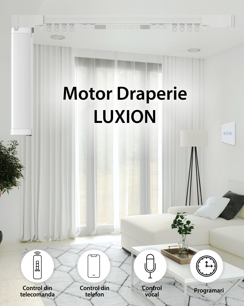 Motor draperie inteligent LUXION, 80 W, Control aplicatie, Programari