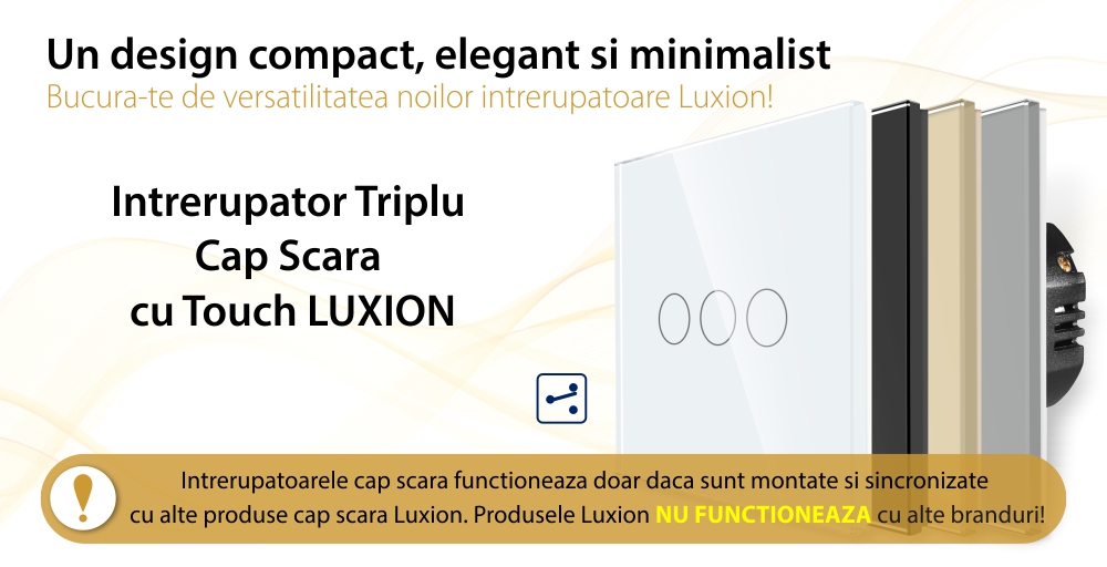 Intrerupator Triplu Cap Scara cu Touch din Sticla LUXION