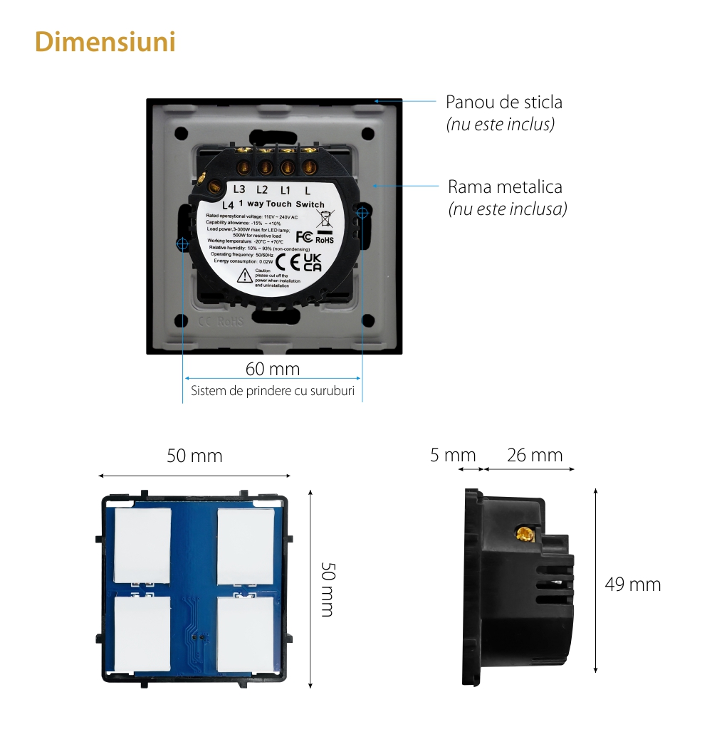 Modul Intrerupator Cvadruplu din Silicon cu Touch LUXION