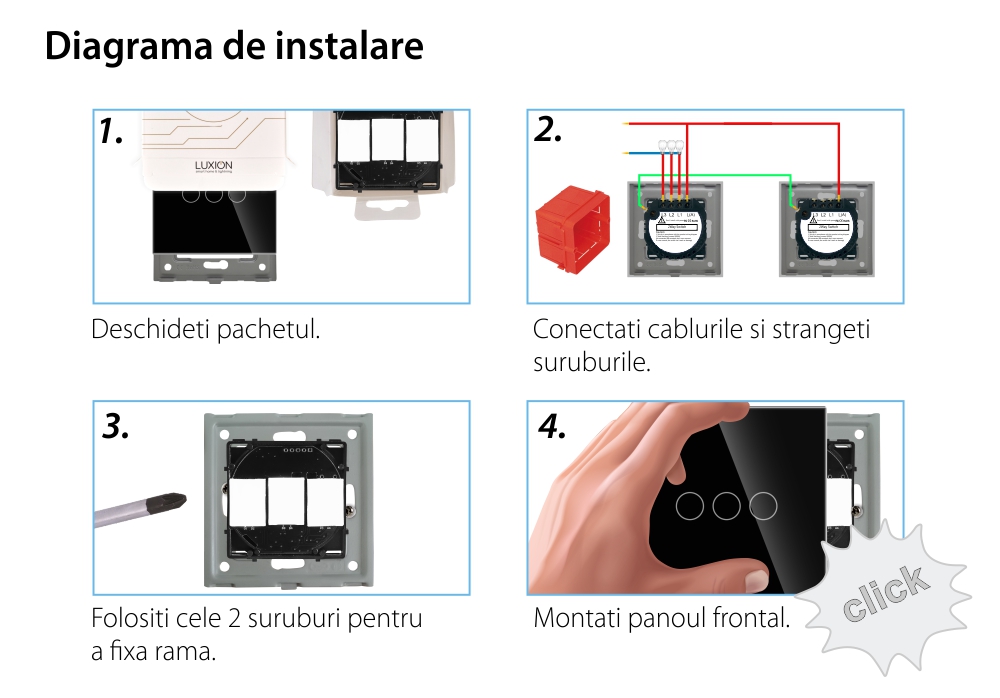 Intrerupator Triplu Cap Scara cu Touch din Sticla LUXION