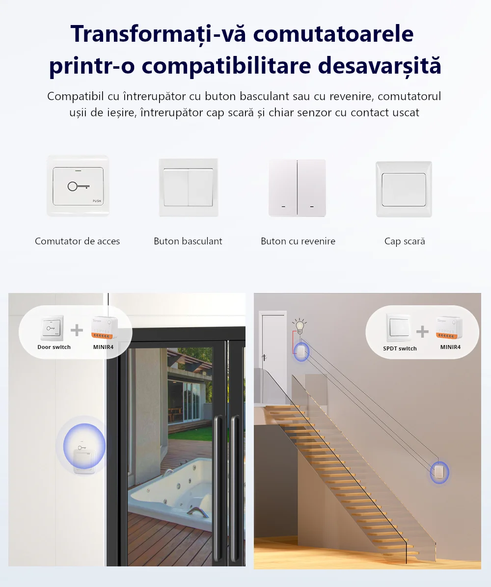 Releu inteligent Wi-Fi Sonoff Mini R4, 10A, 2300W, Programari, Control aplicatie