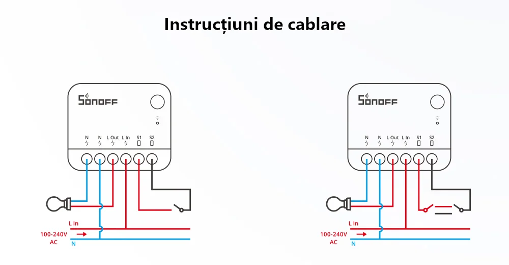 Releu inteligent Wi-Fi Sonoff Mini R4, 10A, 2300W, Programari, Control aplicatie