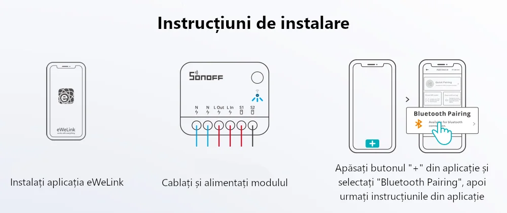 Releu inteligent Wi-Fi Sonoff Mini R4, 10A, 2300W, Programari, Control aplicatie