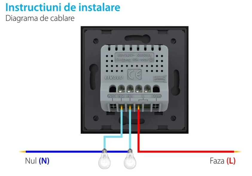 Intrerupator Dublu cu Touch LIVOLO din Sticla – Protocol ZigBee EC