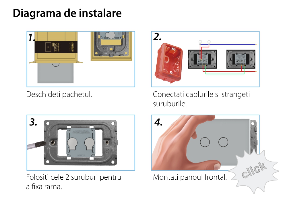 Intrerupator Dublu Cap Scara / Cruce cu Touch LIVOLO din Sticla – Standard Italian